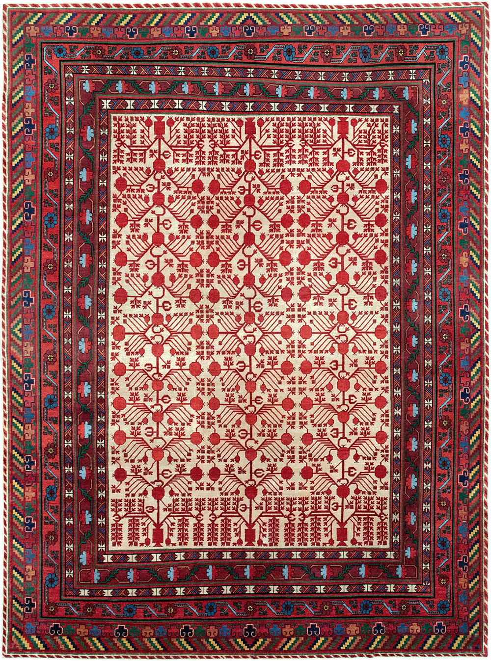 Vintage East Turkestan Khotan Room Size Carpet, No.33155 - Gss