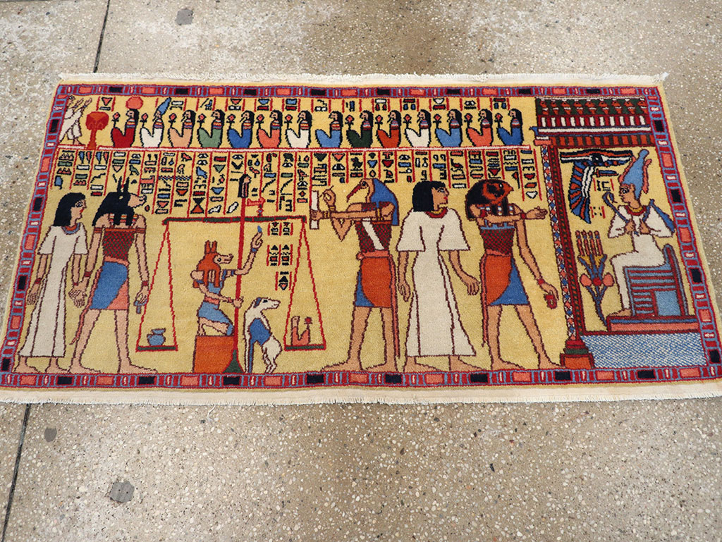 Vintage Egyptian Pictorial Throw Rug, No.33175 - Gss