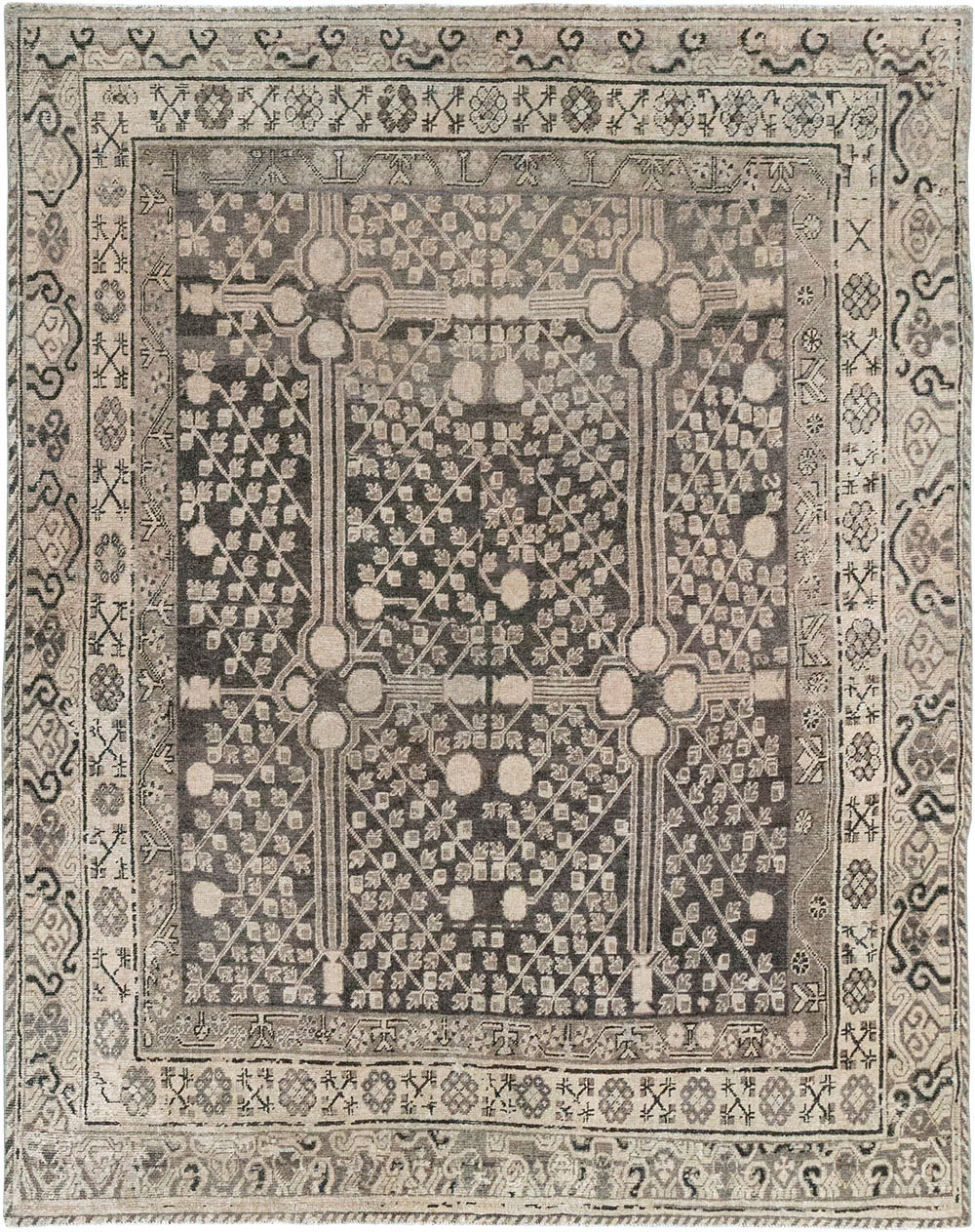 Antique East Turkestan Khotan Accent Rug, No.33189 - Gss