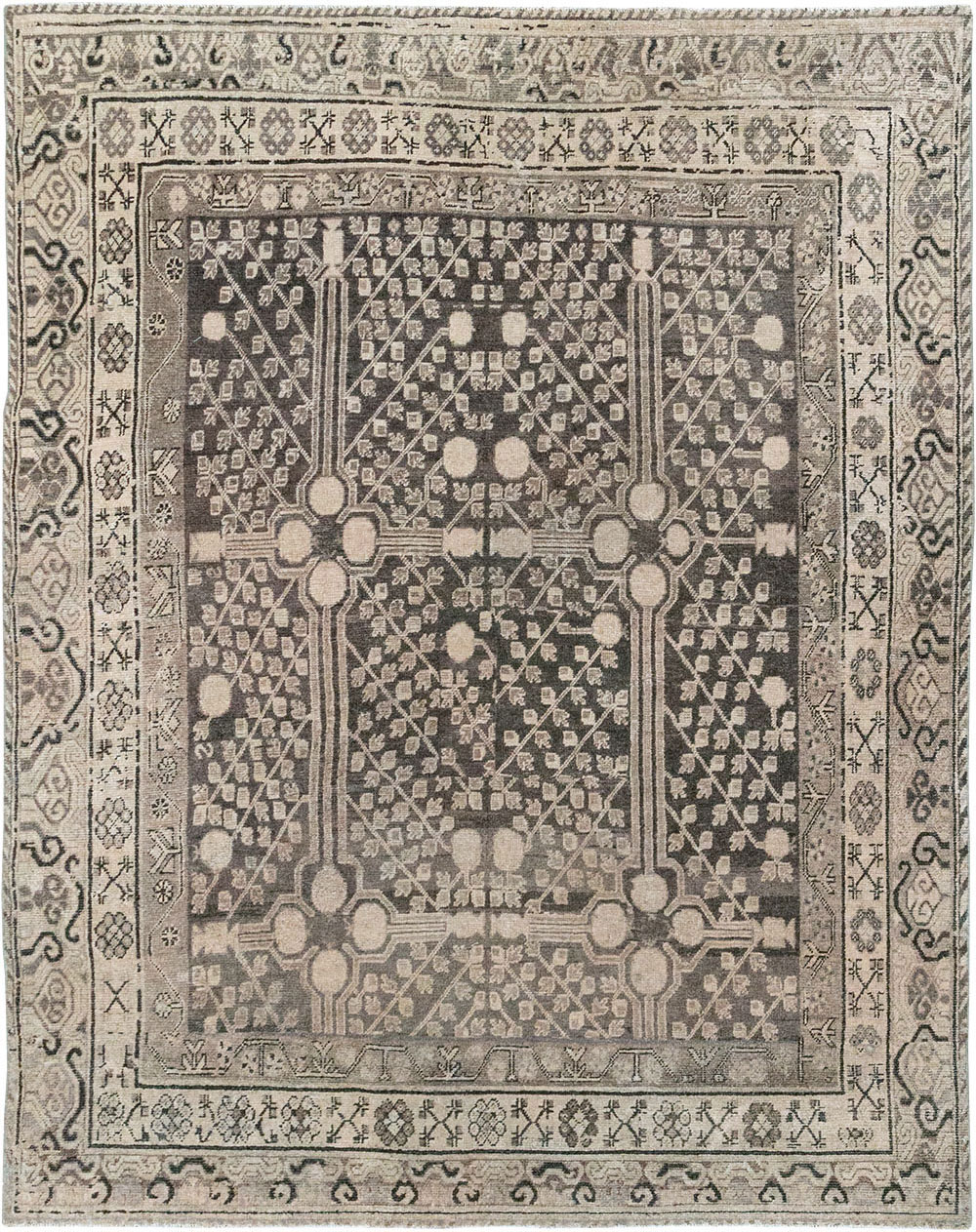 Antique East Turkestan Khotan Accent Rug, No.33189 - Gss