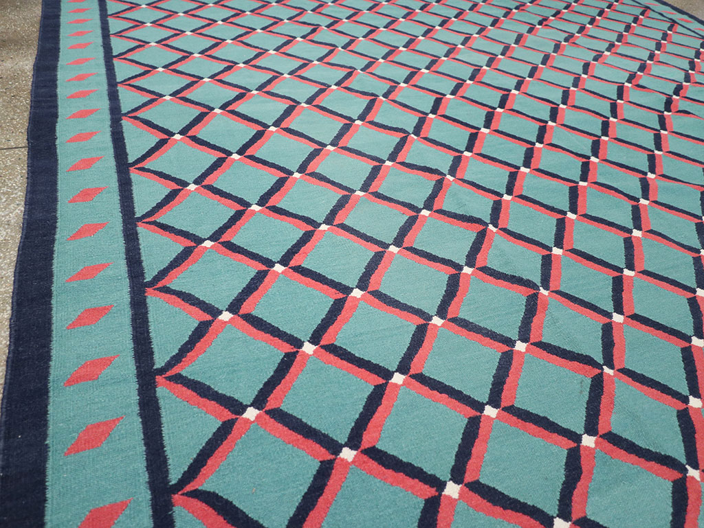 Modern Indian Flatweave Dhurrie Room Size Carpet, No.33202 - Gss