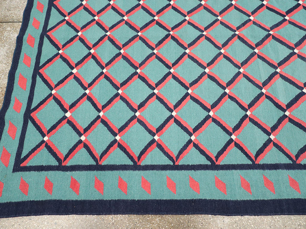 Modern Indian Flatweave Dhurrie Room Size Carpet, No.33202 - Gss