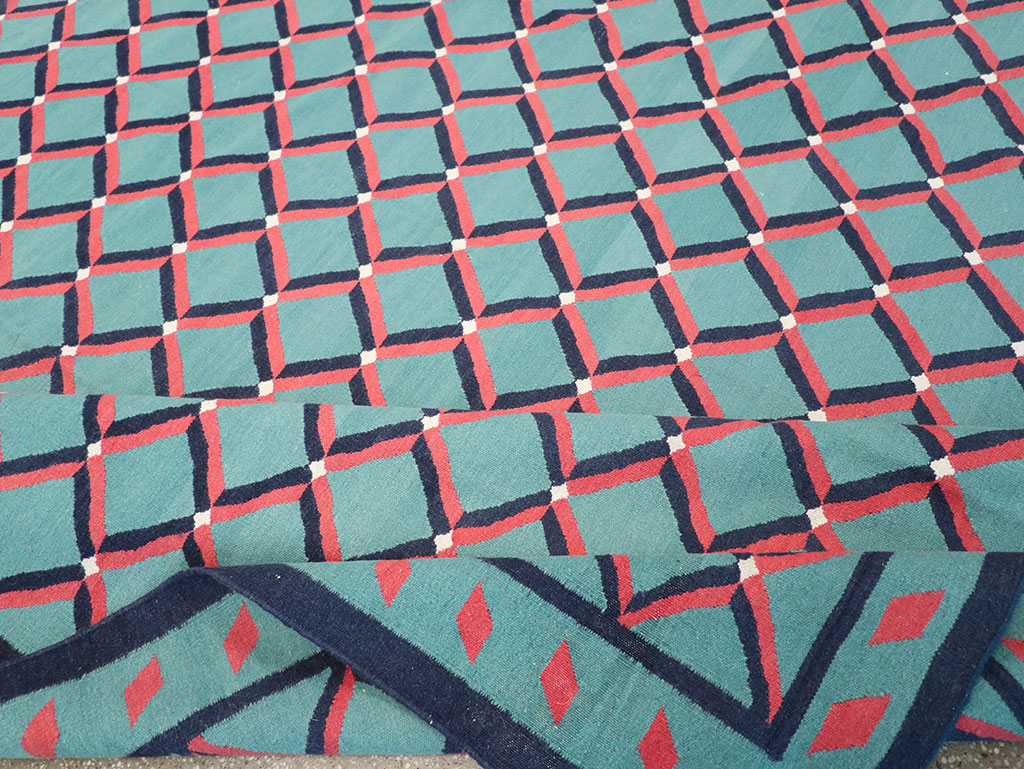 Modern Indian Flatweave Dhurrie Room Size Carpet, No.33202 - Gss