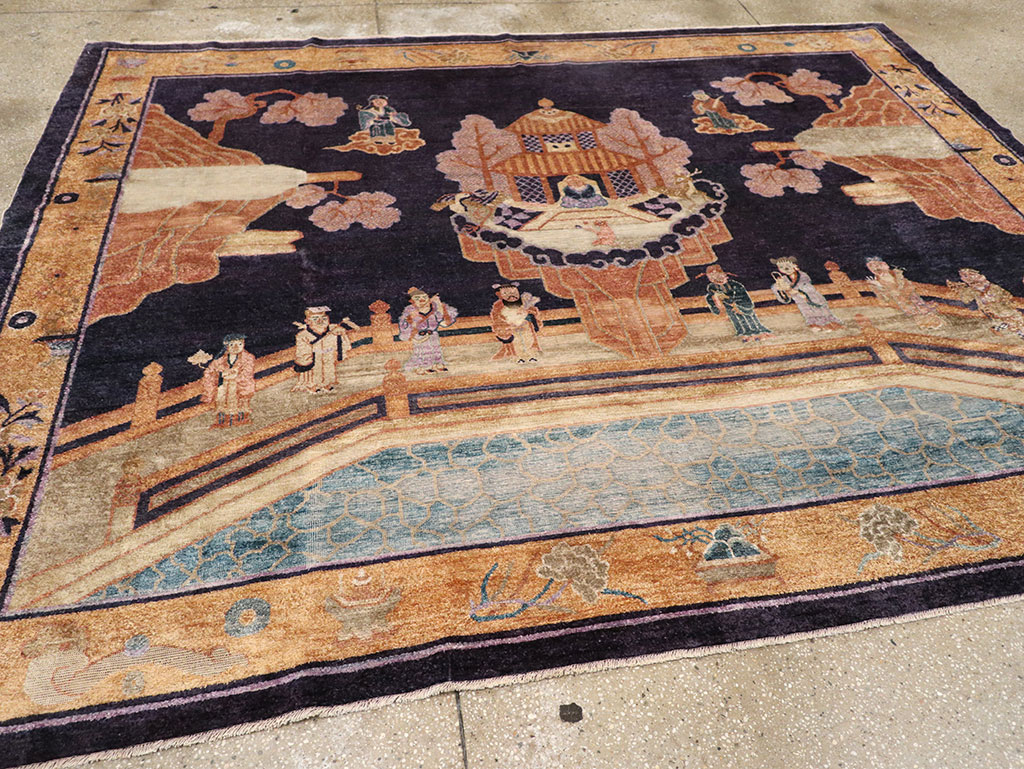Antique Chinese Silk Pictorial Rug, No.33205 - Gss