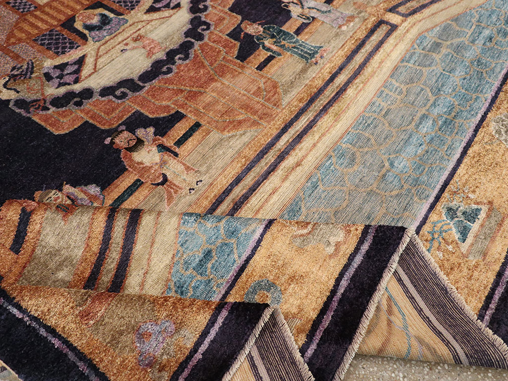 Antique Chinese Silk Pictorial Rug, No.33205 - Gss