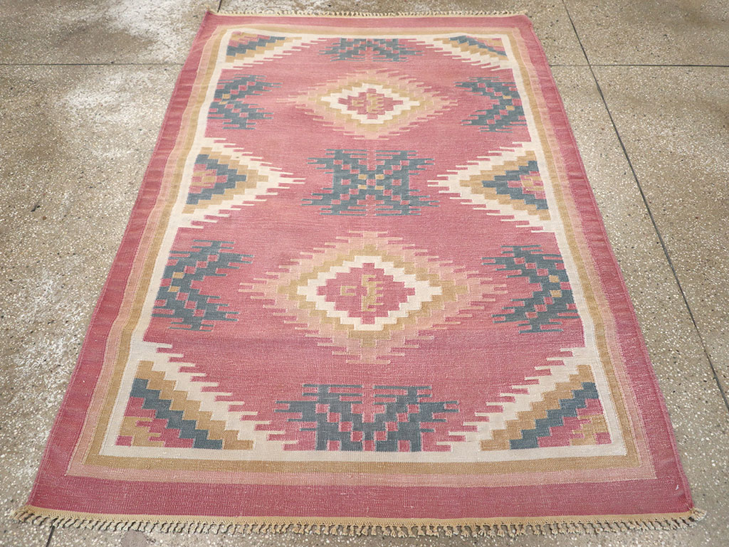 Vintage Indian Flatweave Dhurrie Accent Rug, No.33207 - Gss