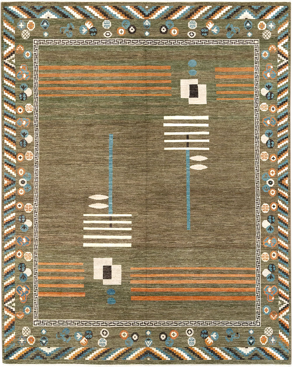 Modern East Turkestan Art Deco Room Size Carpet, No.33217 - Gss