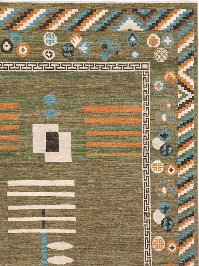 Modern East Turkestan Art Deco Room Size Carpet, No.33217 - Gss