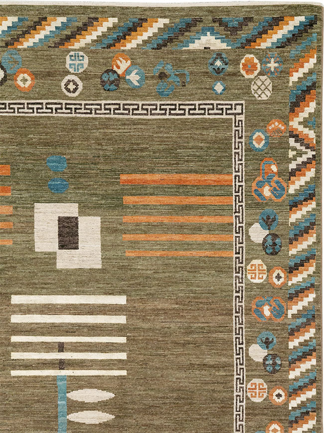 Modern East Turkestan Khotan Art Deco Room Size Carpet, No.33217 - Gss