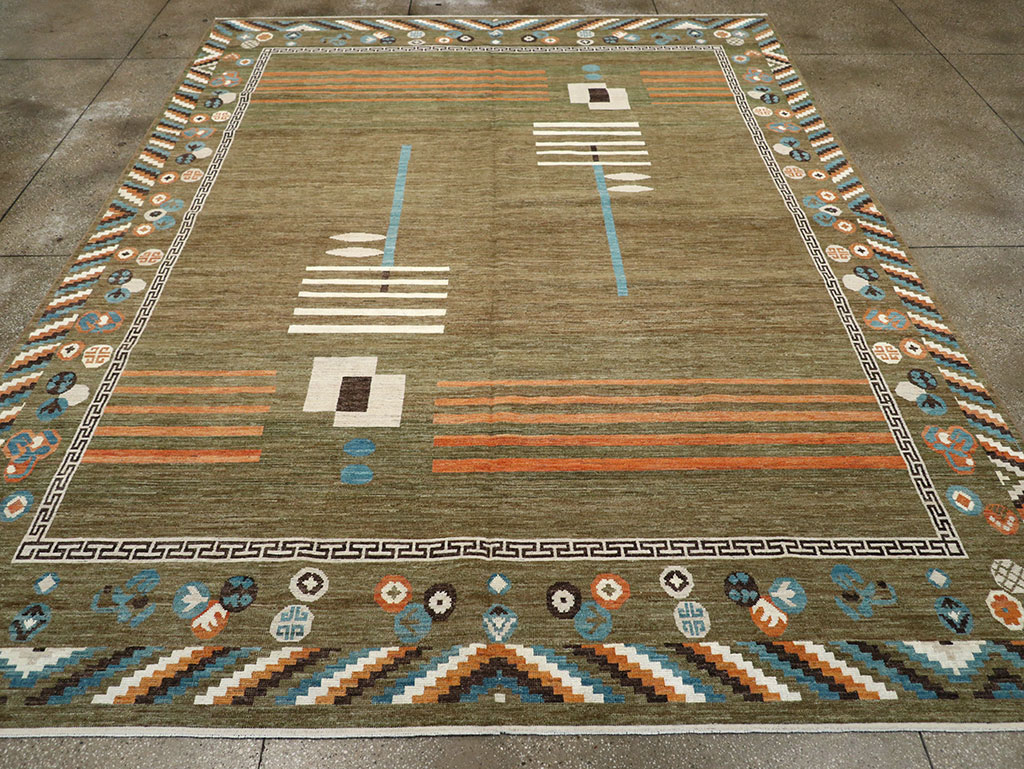 Modern East Turkestan Khotan Art Deco Room Size Carpet, No.33217 - Gss