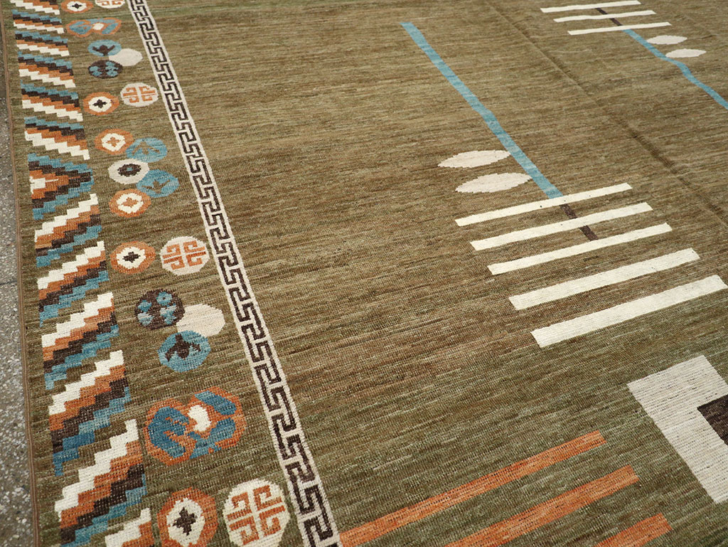 Modern East Turkestan Art Deco Room Size Carpet, No.33217 - Gss