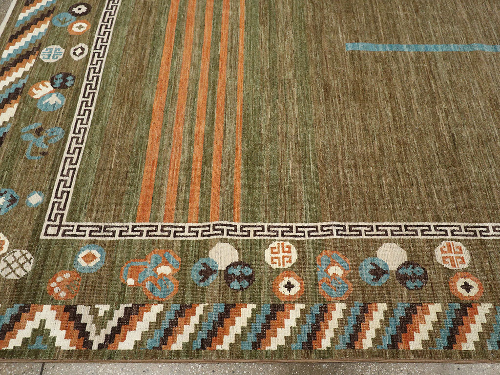 Modern East Turkestan Khotan Art Deco Room Size Carpet, No.33217 - Gss