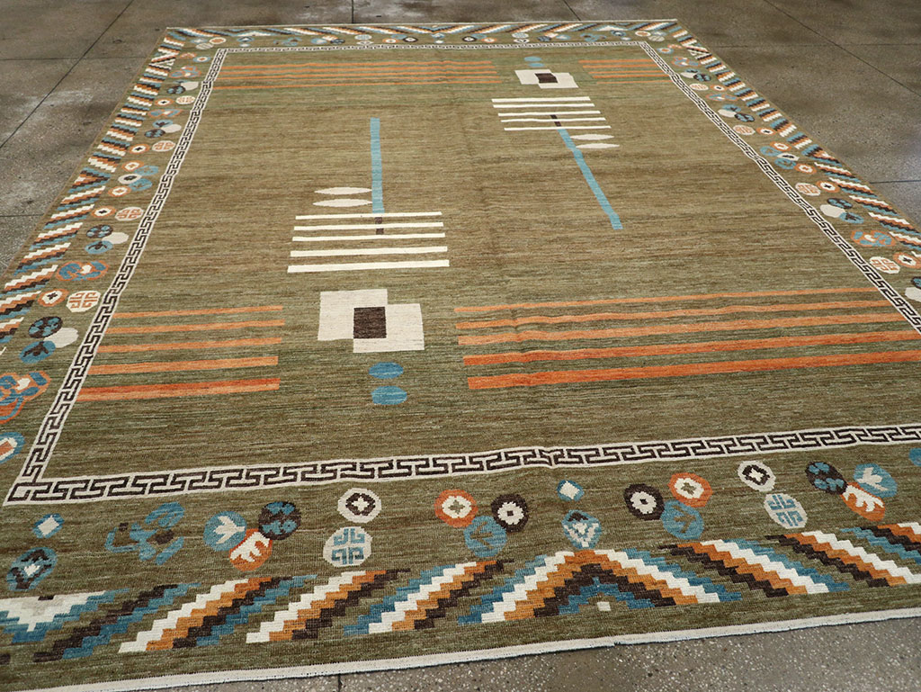 Modern East Turkestan Khotan Art Deco Room Size Carpet, No.33217 - Gss