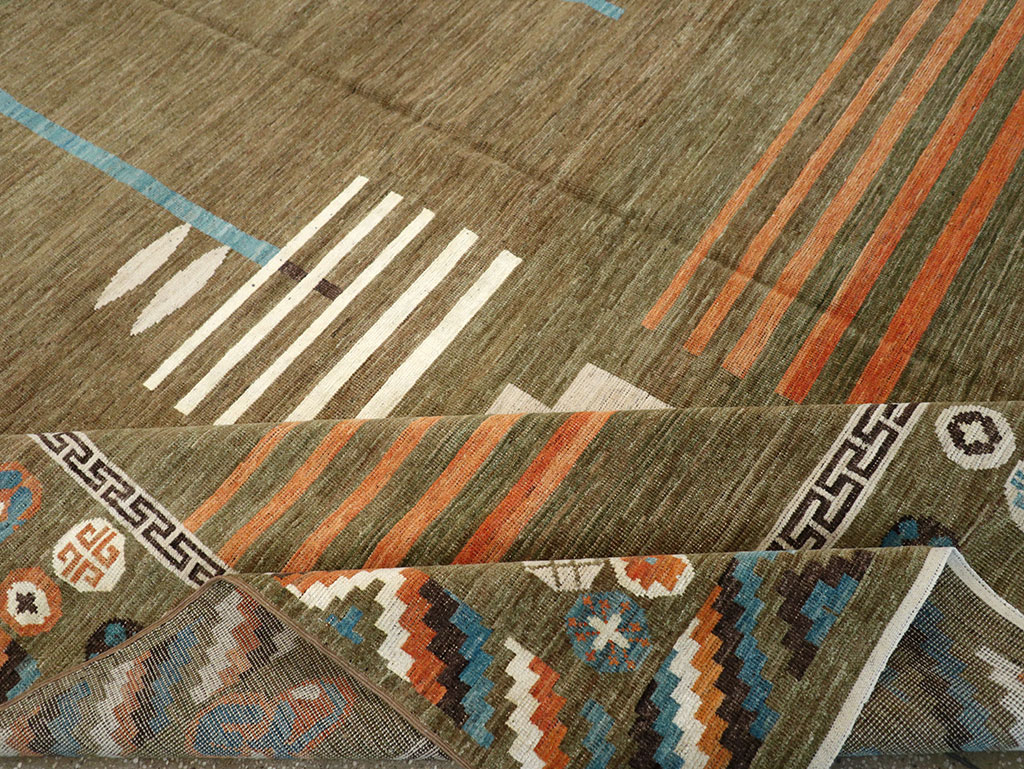 Modern East Turkestan Khotan Art Deco Room Size Carpet, No.33217 - Gss