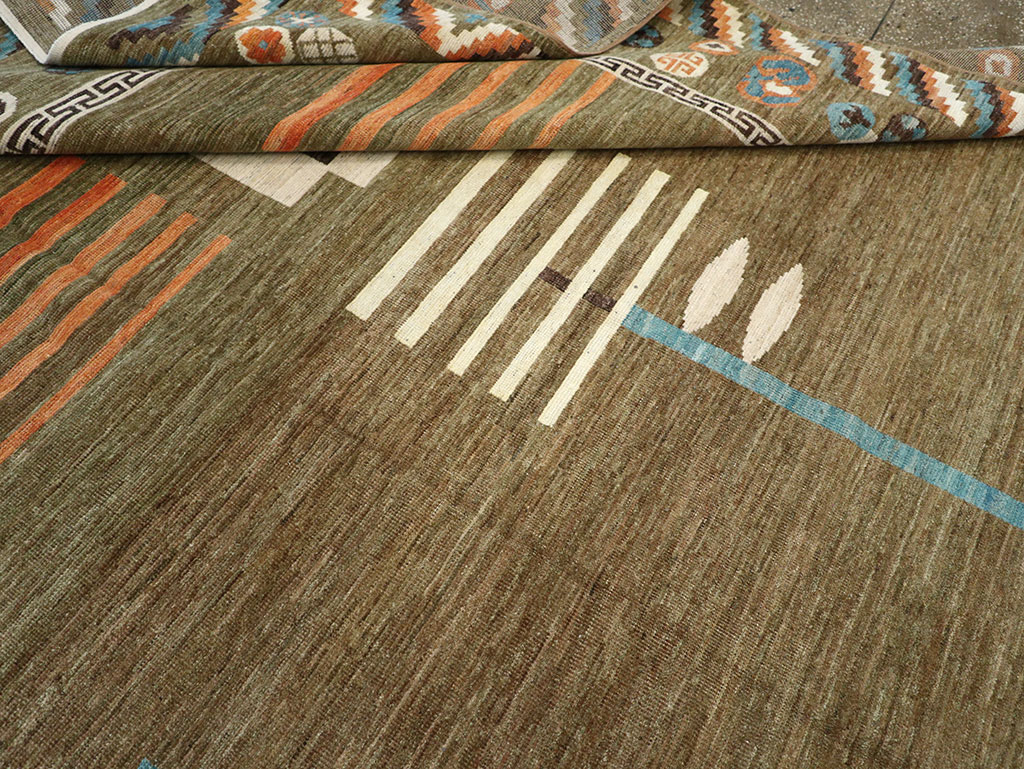 Modern East Turkestan Khotan Art Deco Room Size Carpet, No.33217 - Gss