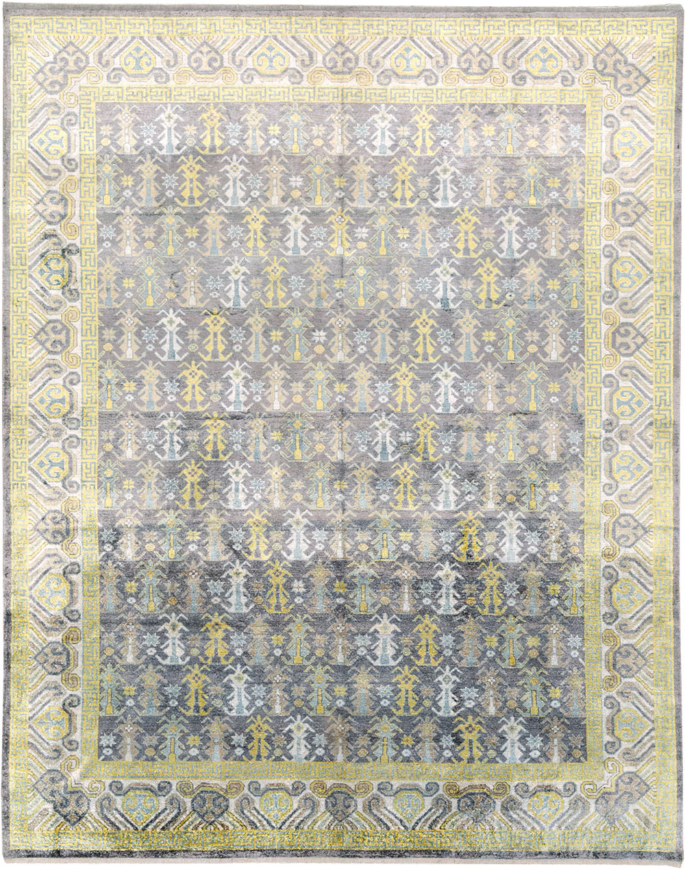 Modern East Turkestan Silk Khotan Room Size Carpet, No.33229 - Gss
