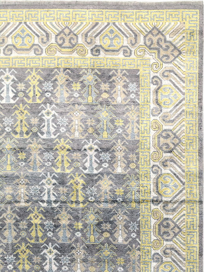 Modern East Turkestan Silk Khotan Room Size Carpet, No.33229 - Gss