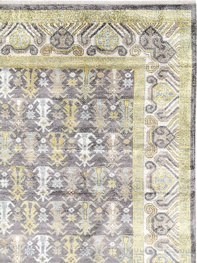 Modern East Turkestan Silk Khotan Room Size Carpet, No.33229 - Gss