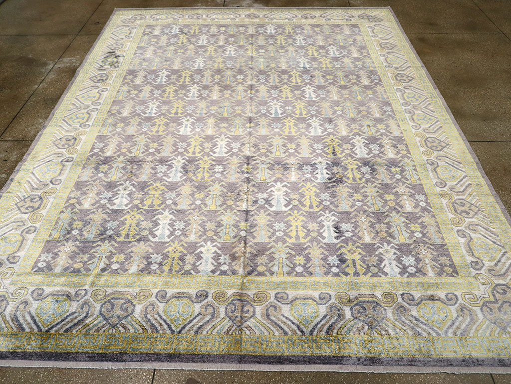 Modern East Turkestan Silk Khotan Room Size Carpet, No.33229 - Gss