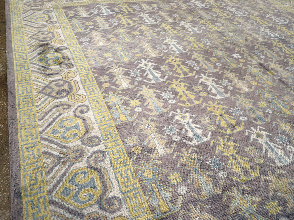 Modern East Turkestan Silk Khotan Room Size Carpet, No.33229 - Gss