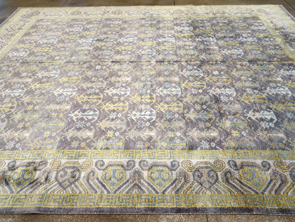 Modern East Turkestan Silk Khotan Room Size Carpet, No.33229 - Gss