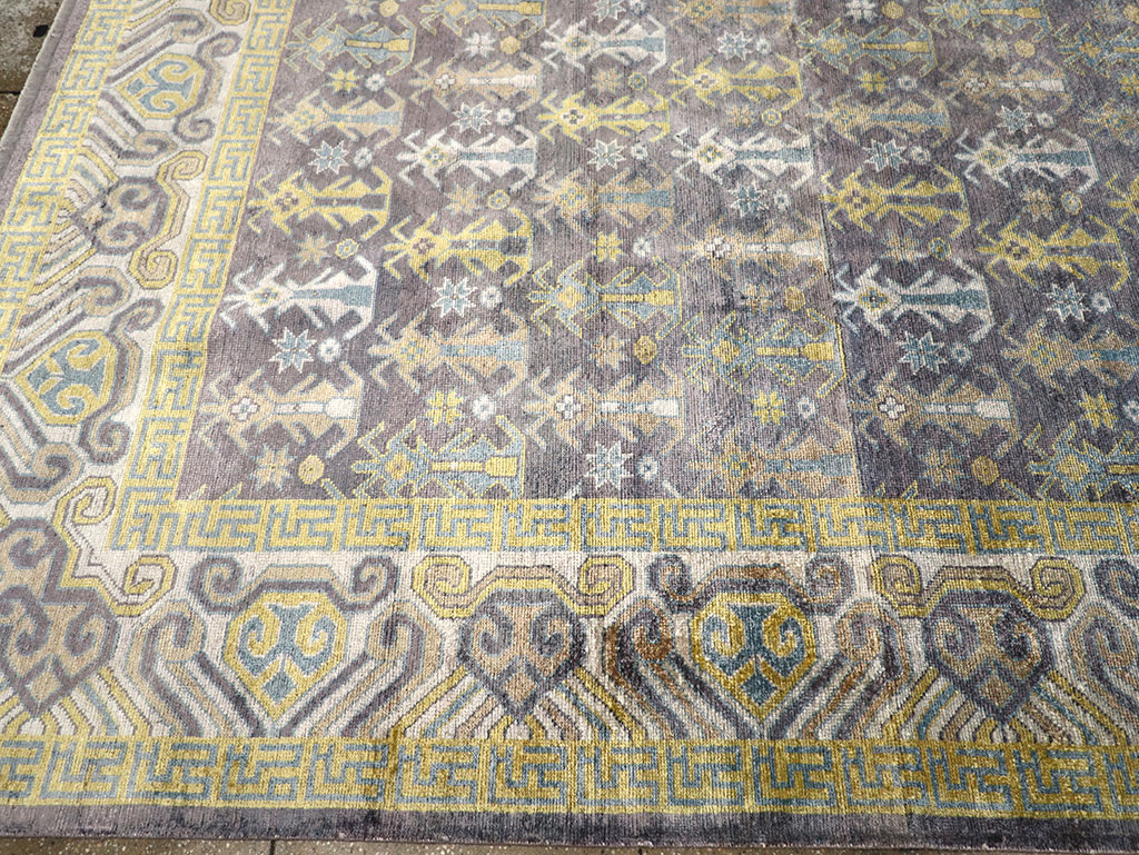 Modern East Turkestan Silk Khotan Room Size Carpet, No.33229 - Gss