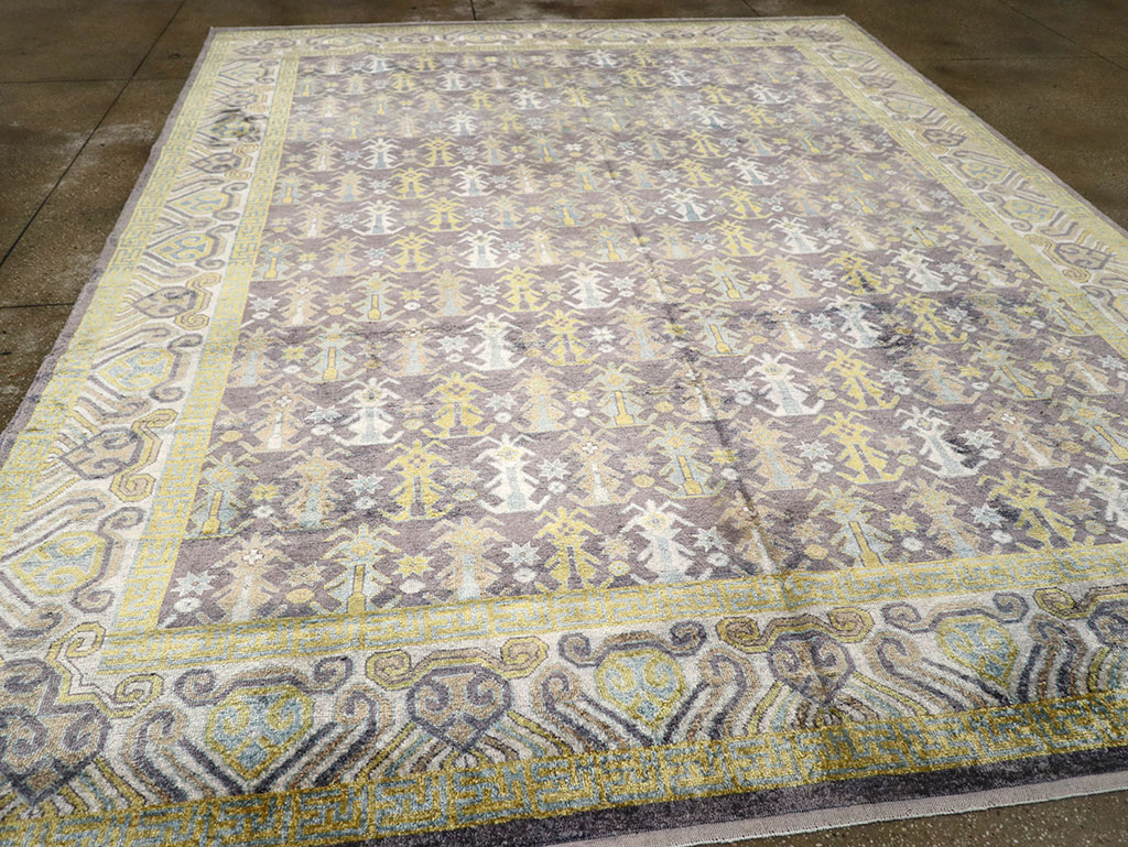 Modern East Turkestan Silk Khotan Room Size Carpet, No.33229 - Gss