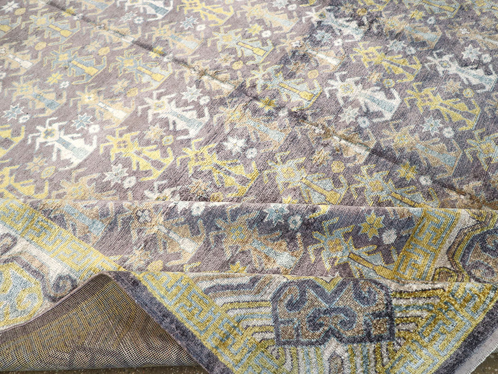 Modern East Turkestan Silk Khotan Room Size Carpet, No.33229 - Gss