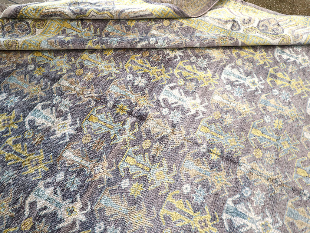 Modern East Turkestan Silk Khotan Room Size Carpet, No.33229 - Gss