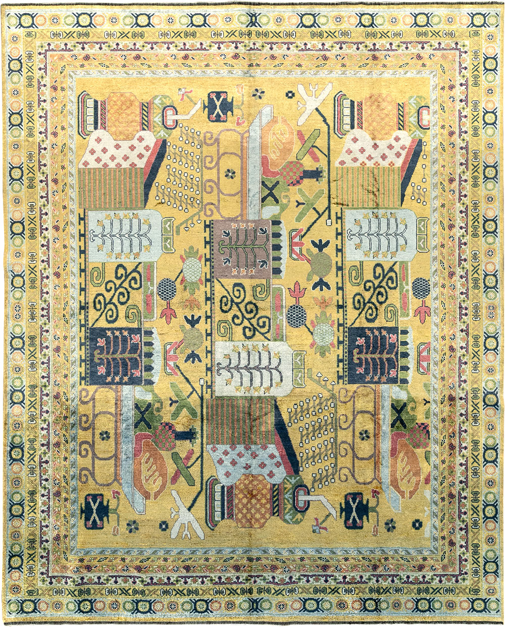 Modern East Turkestan Silk Khotan Room Size Carpet, No.33234 - Gss