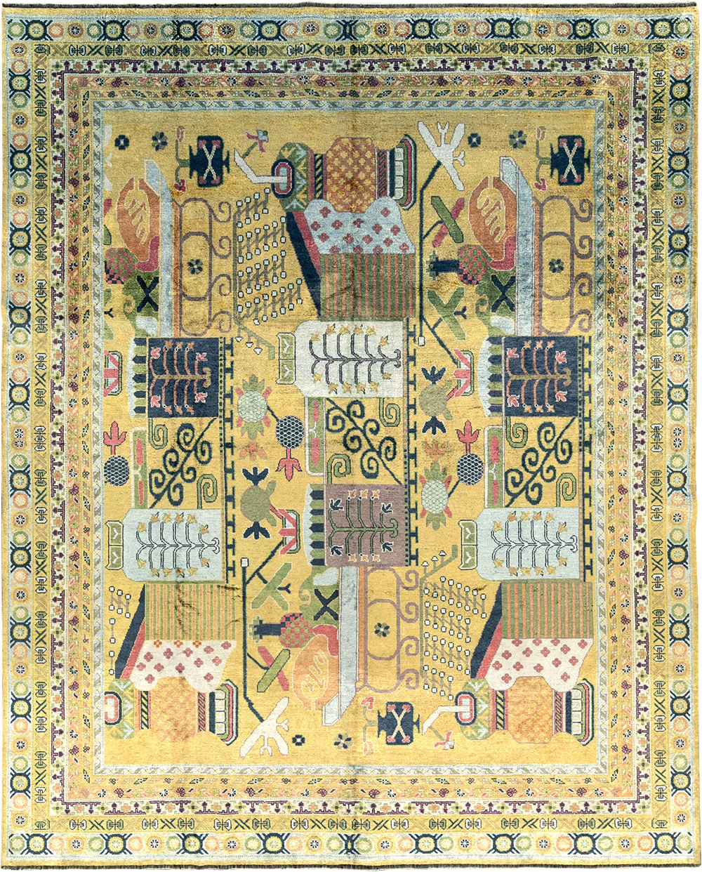 Modern East Turkestan Silk Khotan Room Size Carpet, No.33234 - Gss