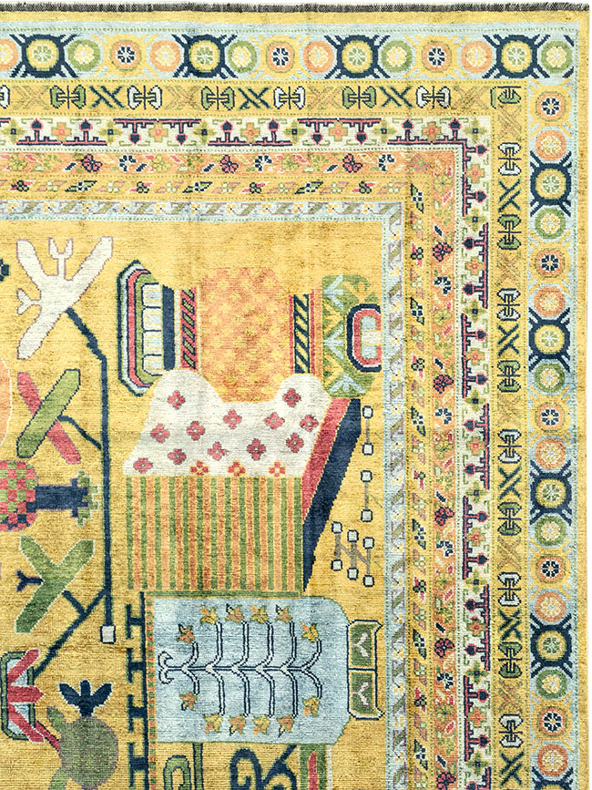 Modern East Turkestan Silk Khotan Room Size Carpet, No.33234 - Gss