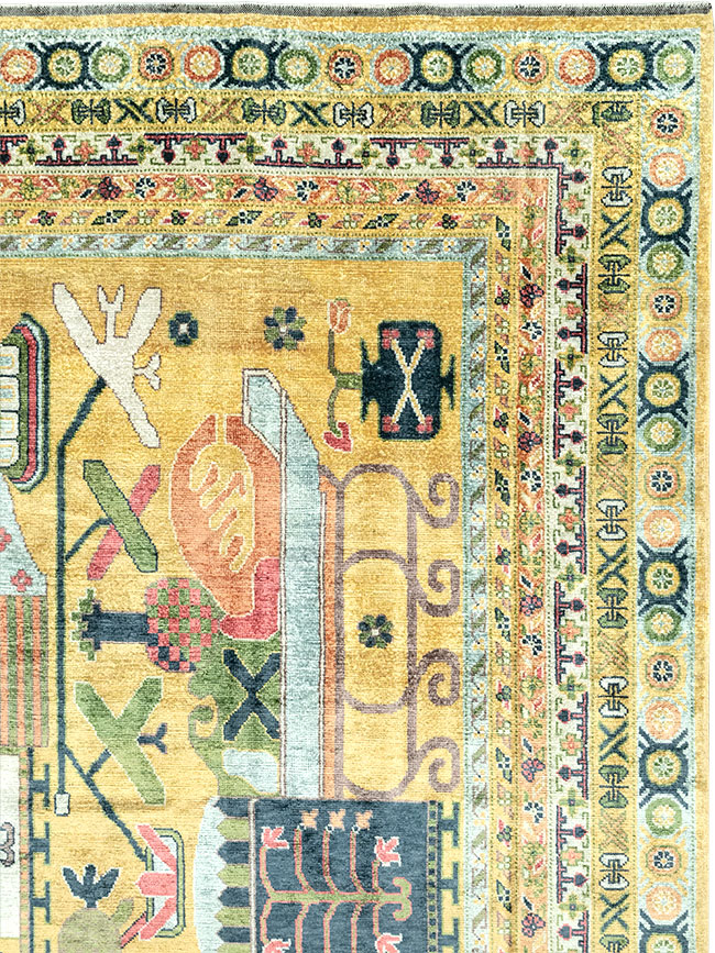 Modern East Turkestan Silk Khotan Room Size Carpet, No.33234 - Gss