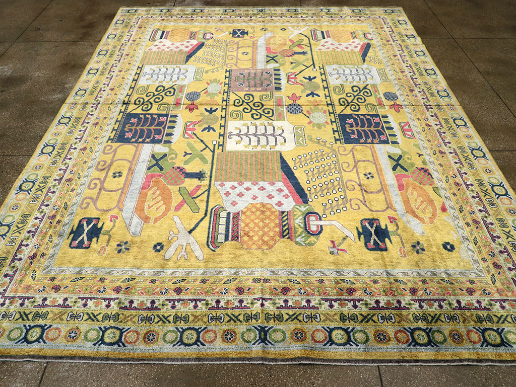 Modern East Turkestan Silk Khotan Room Size Carpet, No.33234 - Gss