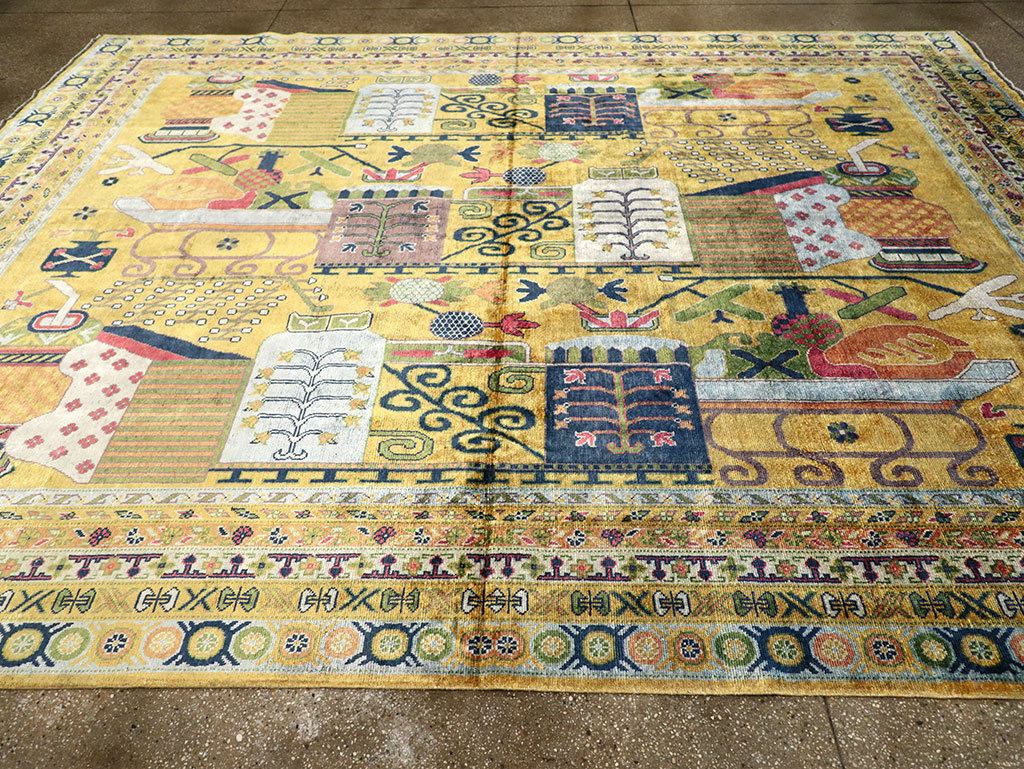 Modern East Turkestan Silk Khotan Room Size Carpet, No.33234 - Gss