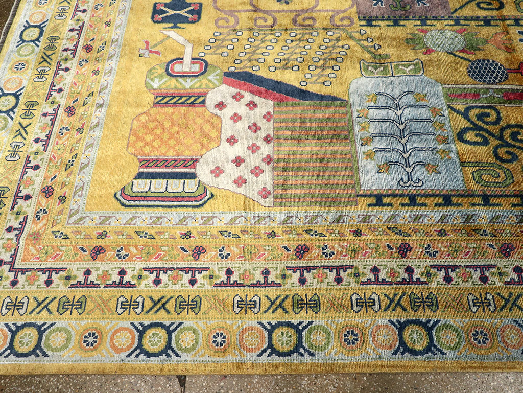 Modern East Turkestan Silk Khotan Room Size Carpet, No.33234 - Gss