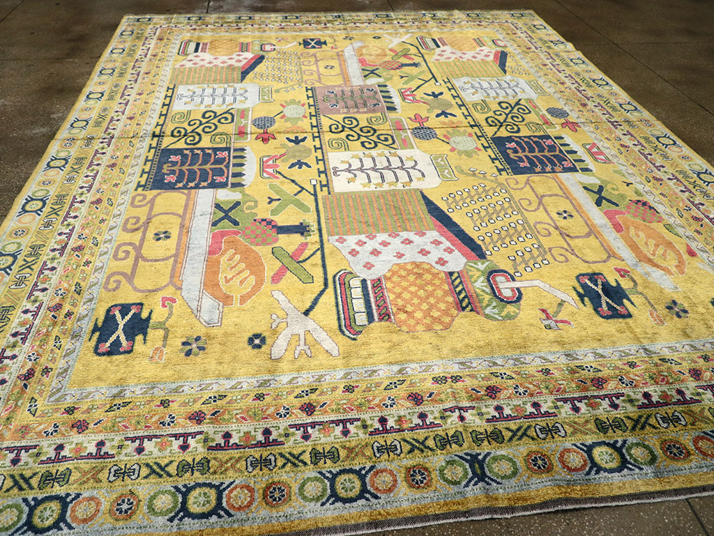 Modern East Turkestan Silk Khotan Room Size Carpet, No.33234 - Gss