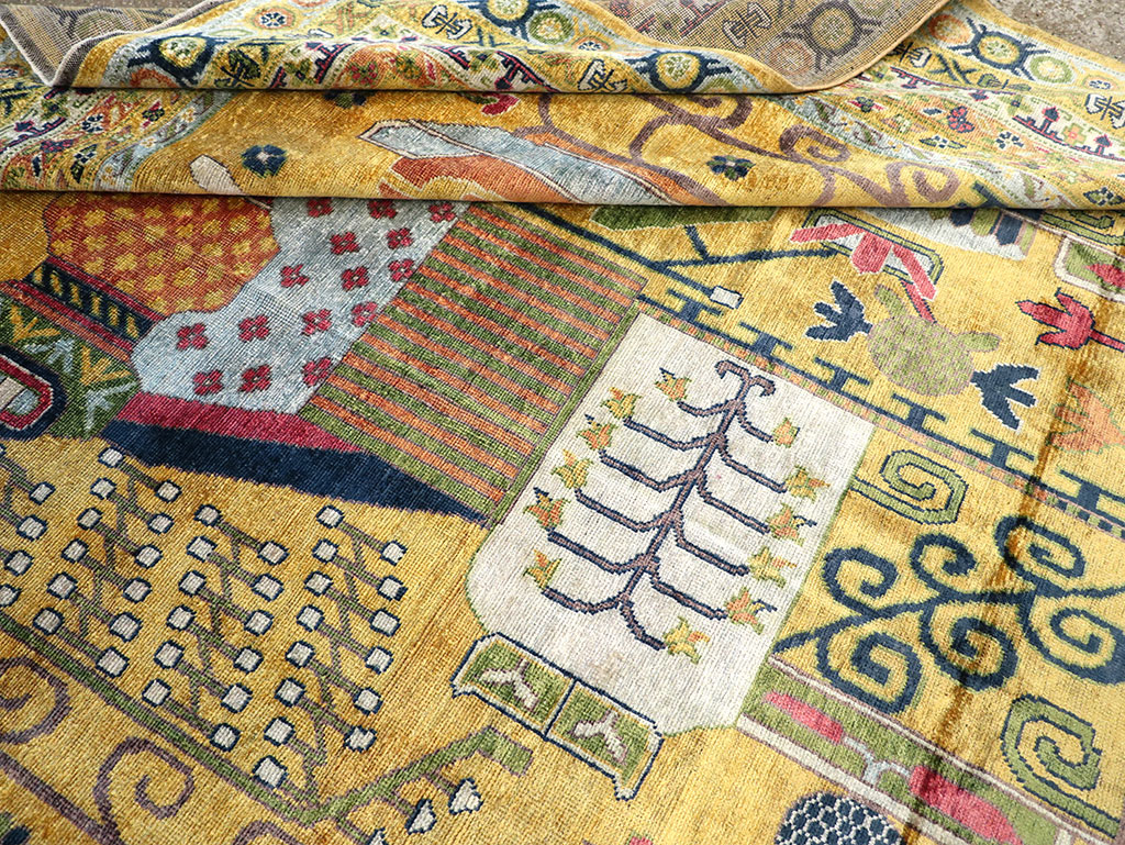 Modern East Turkestan Silk Khotan Room Size Carpet, No.33234 - Gss