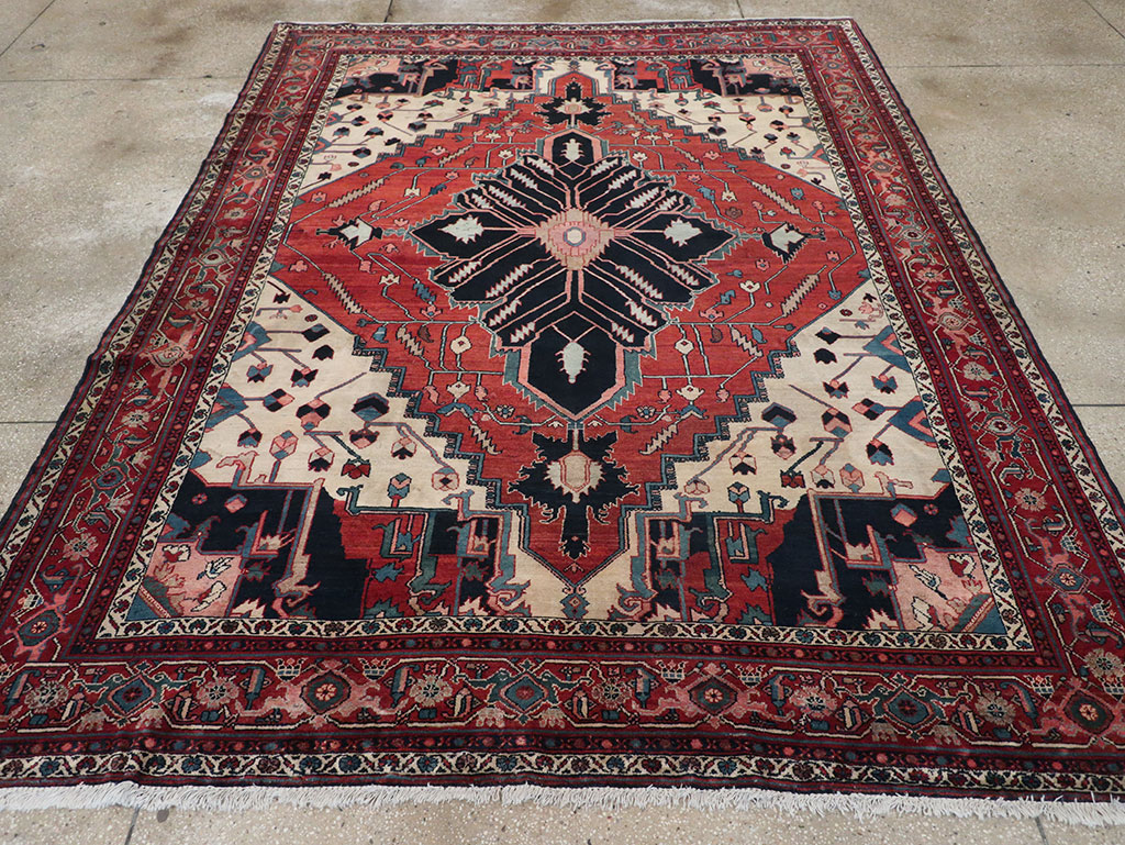 Antique Persian Malayer Serapi Accent Carpet, No.33248 - Gss
