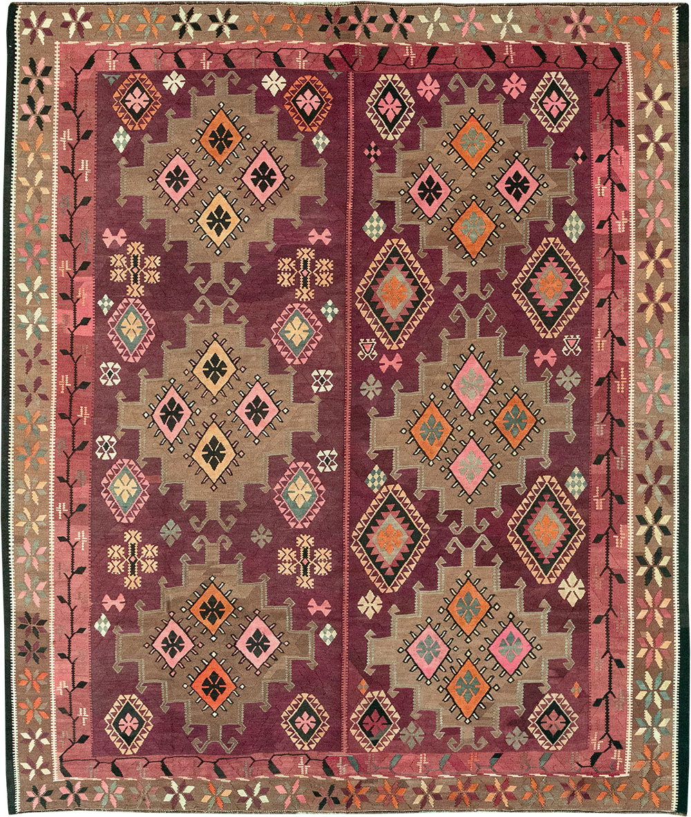 Vintage Turkish Flatweave Kilim Room Size Carpet, No.33258 - Gss