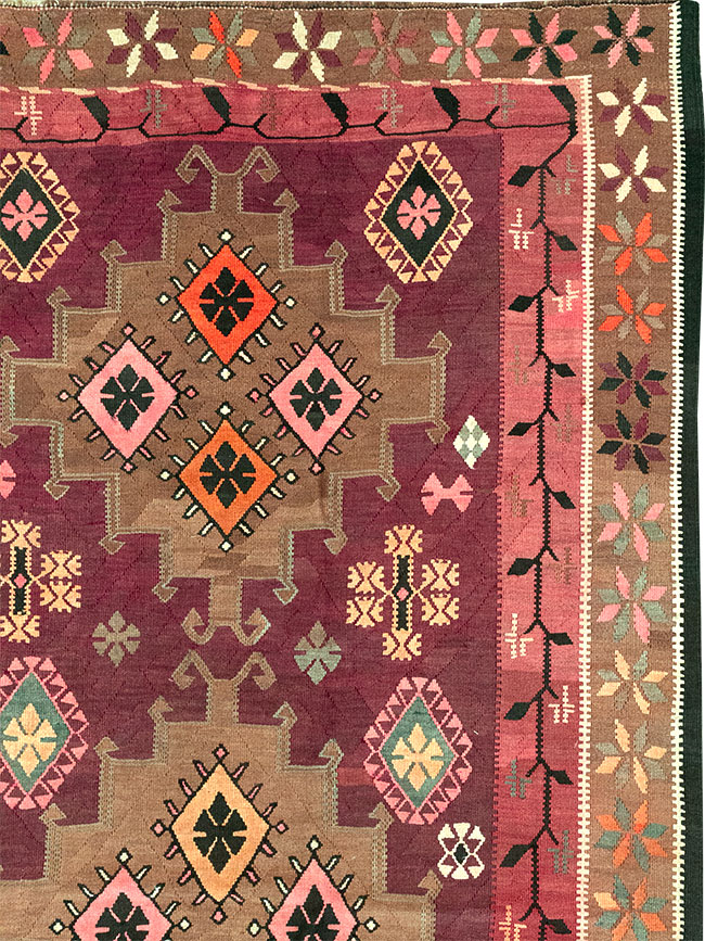 Vintage Turkish Flatweave Kilim Room Size Carpet, No.33258 - Gss