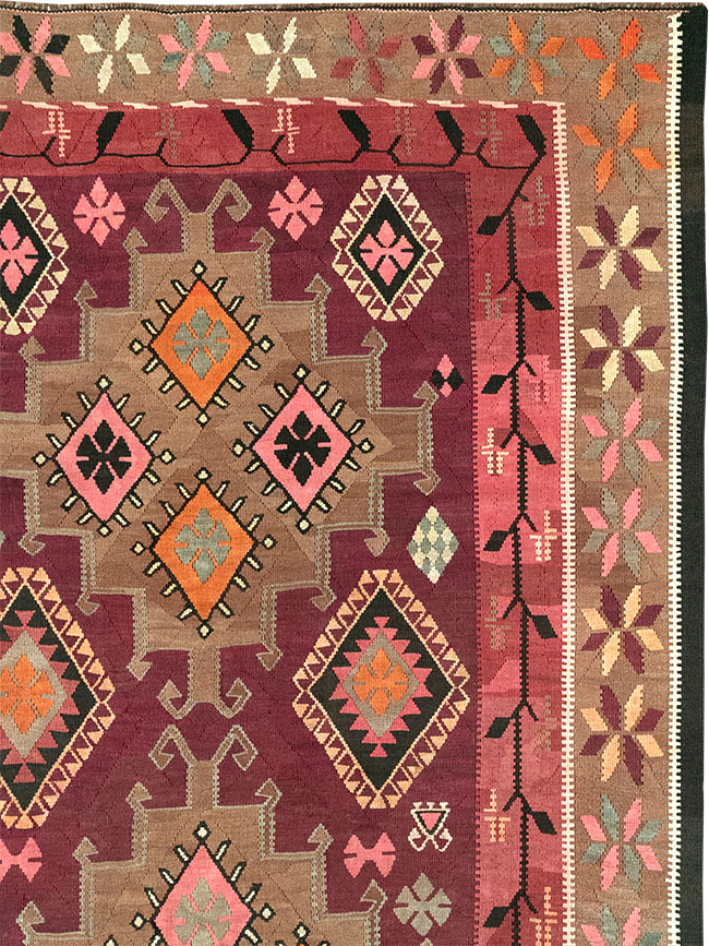 Vintage Turkish Flatweave Kilim Room Size Carpet, No.33258 - Gss