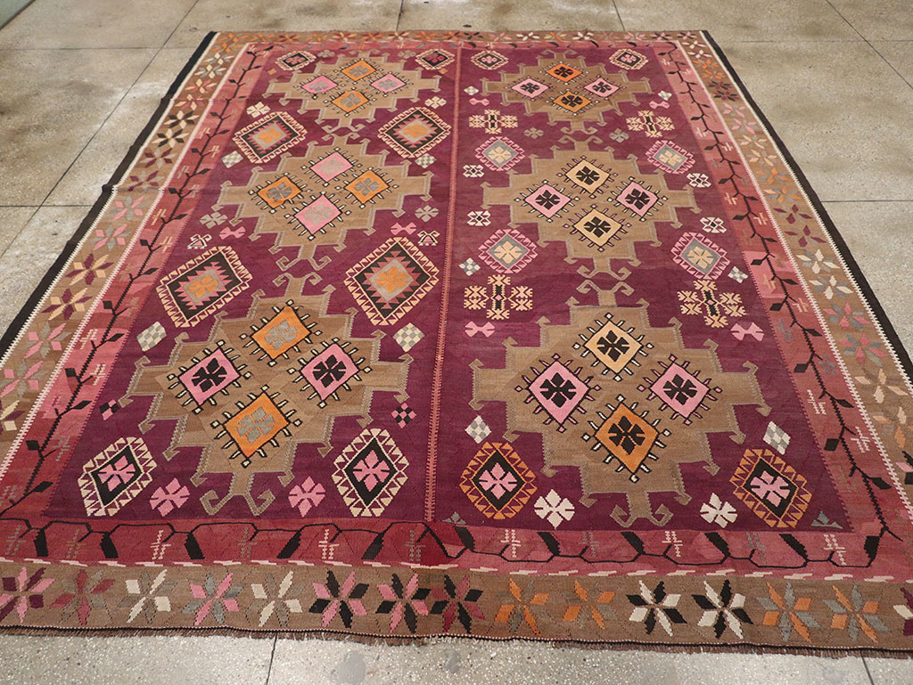 Vintage Turkish Flatweave Kilim Room Size Carpet, No.33258 - Gss