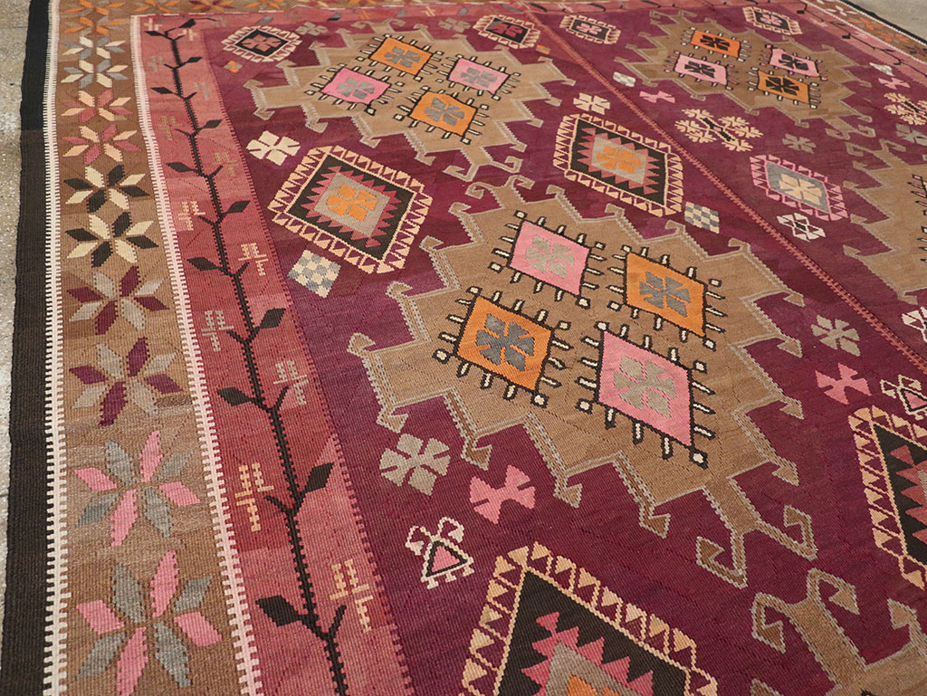 Vintage Turkish Flatweave Kilim Room Size Carpet, No.33258 - Gss