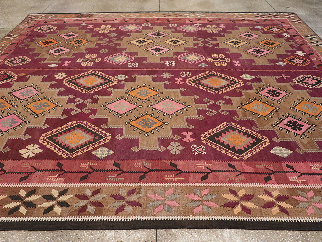 Vintage Turkish Flatweave Kilim Room Size Carpet, No.33258 - Gss