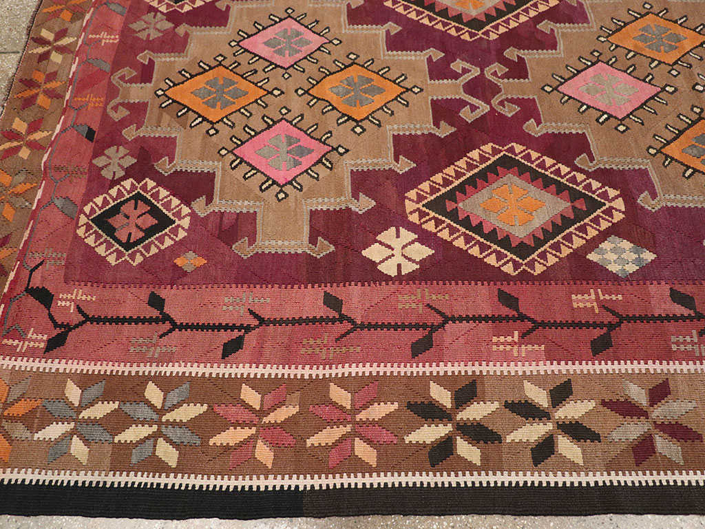 Vintage Turkish Flatweave Kilim Room Size Carpet, No.33258 - Gss