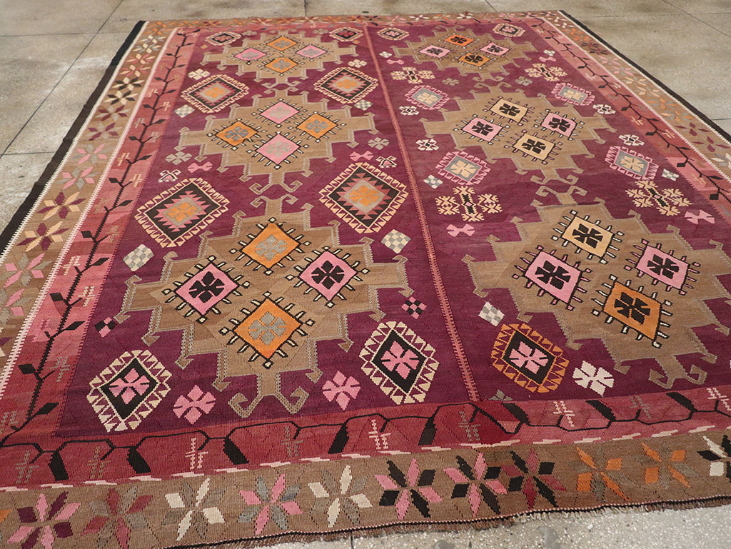 Vintage Turkish Flatweave Kilim Room Size Carpet, No.33258 - Gss