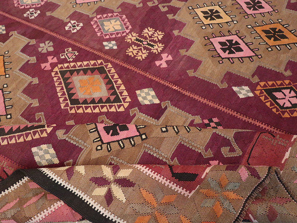 Vintage Turkish Flatweave Kilim Room Size Carpet, No.33258 - Gss