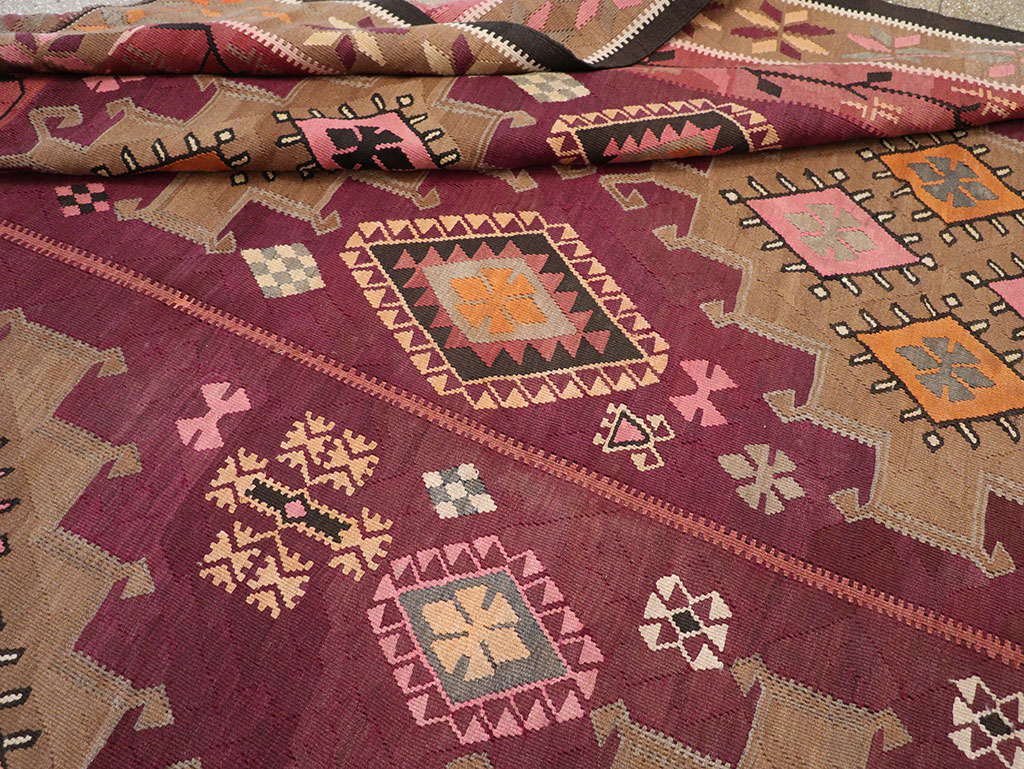 Vintage Turkish Flatweave Kilim Room Size Carpet, No.33258 - Gss