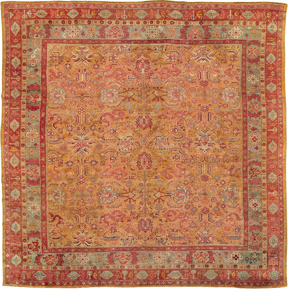 Antique Turkish Oushak Square Room Size Carpet, No.33262 - Gss